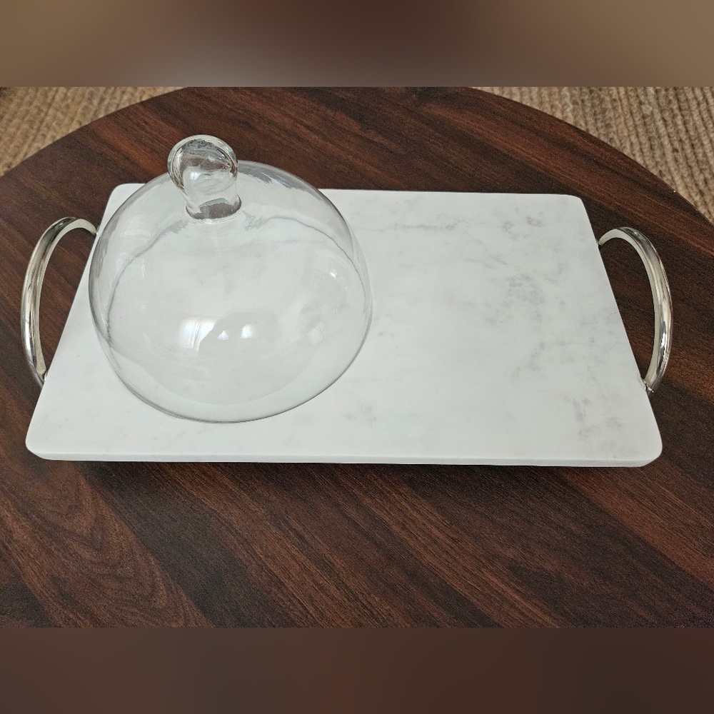 West Elm Nickel and Marble Tray with Cloche